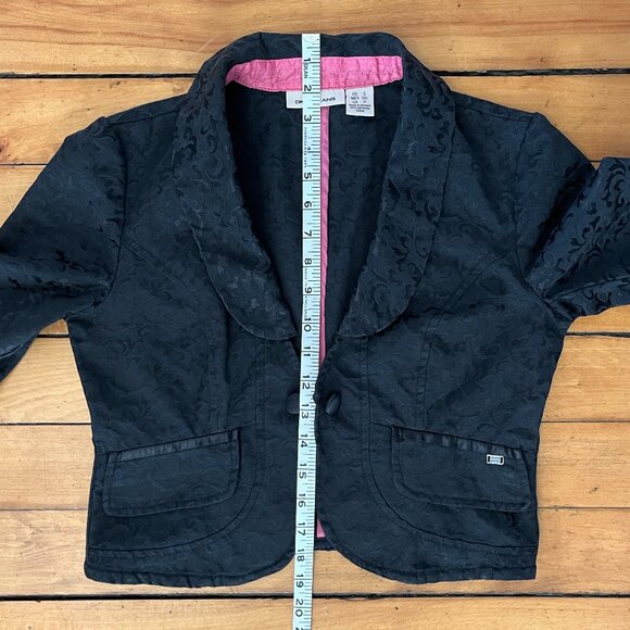 DKNY Jeans Black Damask Shawl Collar 3/4 Sleeve Blazer, Size Small - Picture 15 of 15